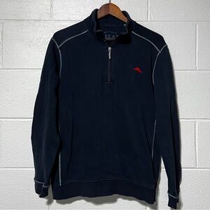 Tommy Bahama Relax Mens Dark Blue Quarter Zip Pullover Sweater Size M 100%cotton